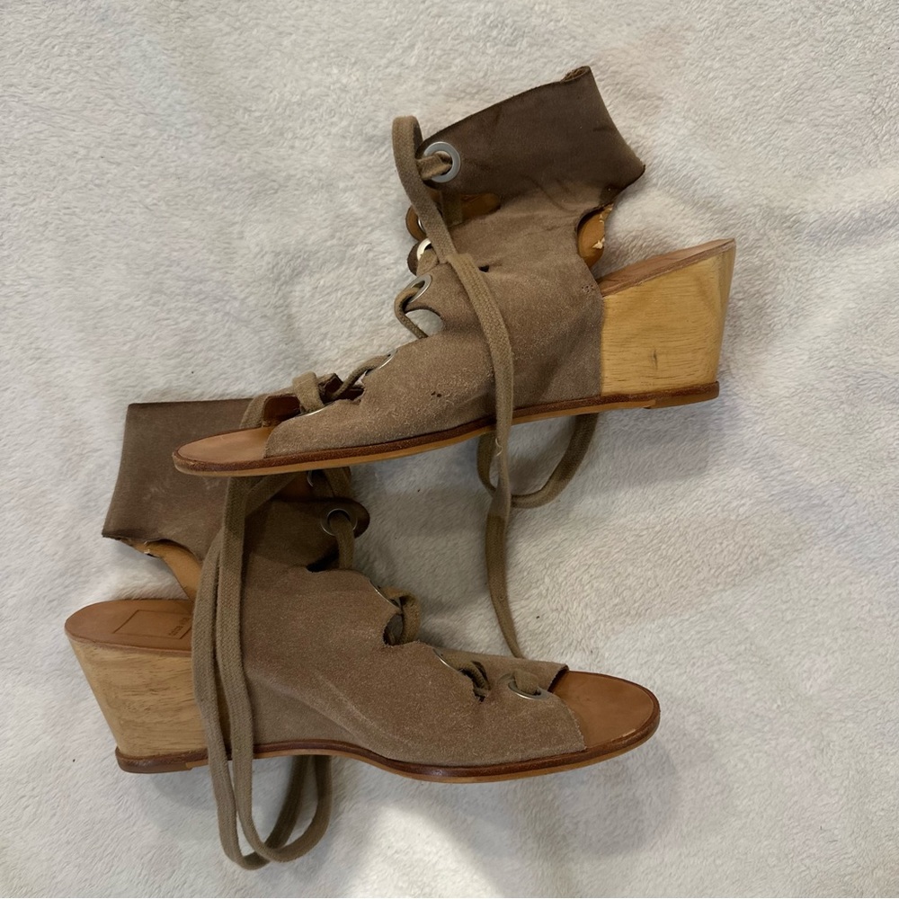 Dolce Vita Tan Lei Open Toe Suede Lace Up Wedge‎ Boots Size 10